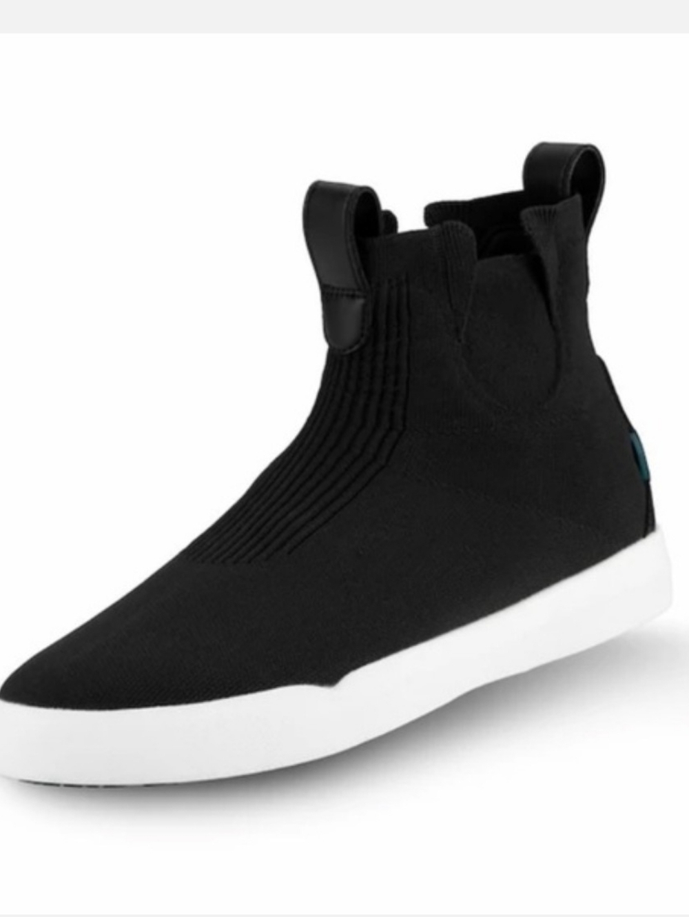 Vessi Weekend Chelsea boots, Size 10, Sock-Knit Construction, Black w/ White
